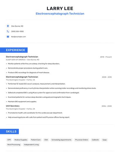 Electroencephalograph Technician Resume
