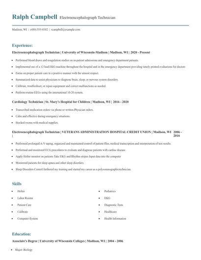 Electroencephalograph Technician Resume