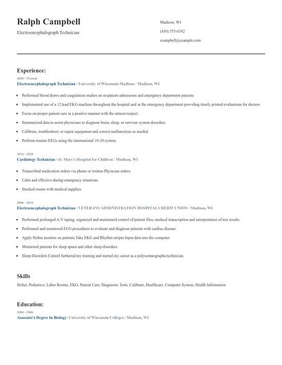 Electroencephalograph Technician Resume