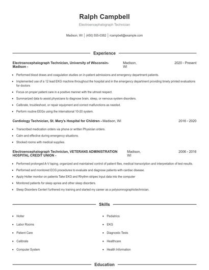 Electroencephalograph Technician Resume