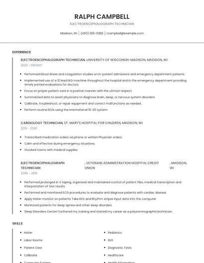 Electroencephalograph Technician Resume