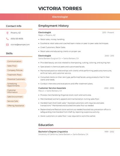 Electrologist Resume