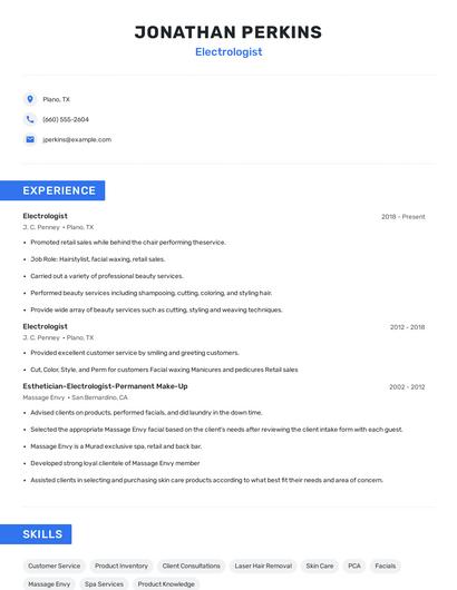 Electrologist Resume