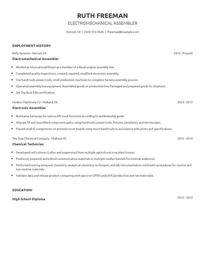 Electromechanical Assembler Resume