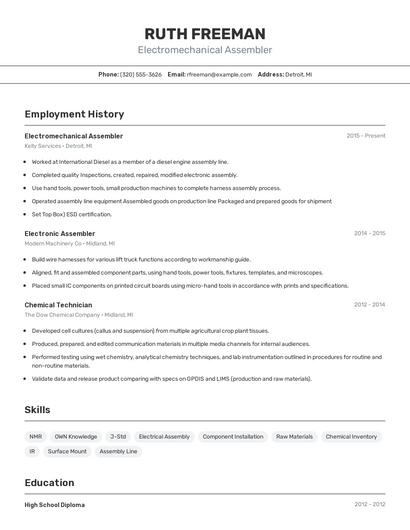 Electromechanical Assembler Resume