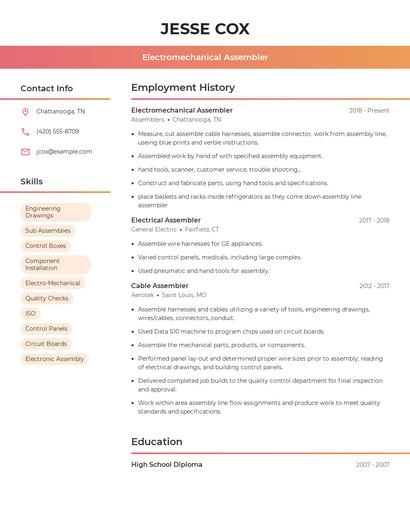Electromechanical Assembler Resume
