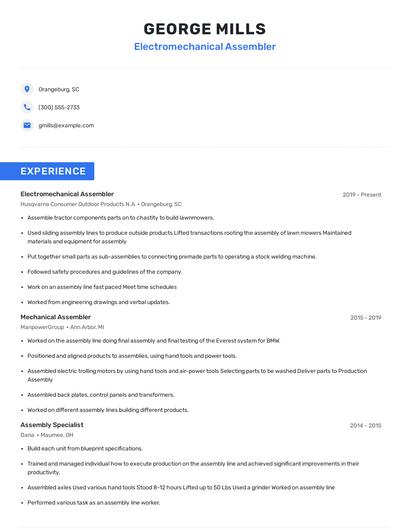 Electromechanical Assembler Resume