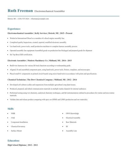 Electromechanical Assembler Resume