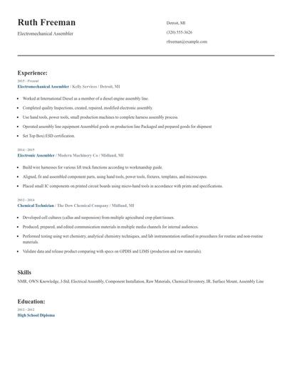Electromechanical Assembler Resume