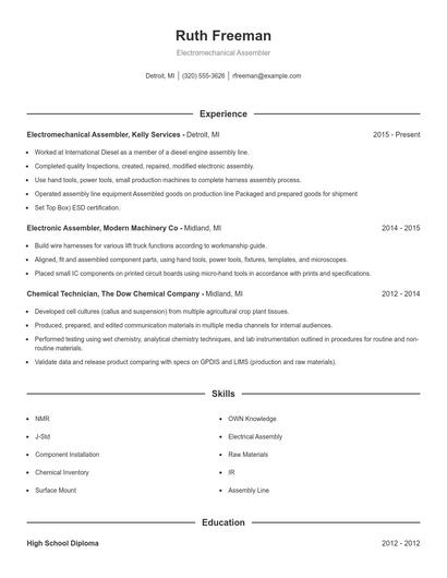 Electromechanical Assembler Resume