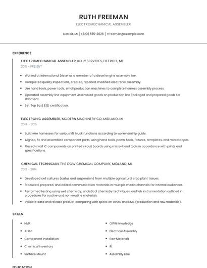 Electromechanical Assembler Resume