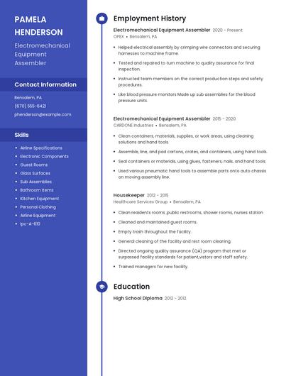 Electromechanical Equipment Assembler Resume