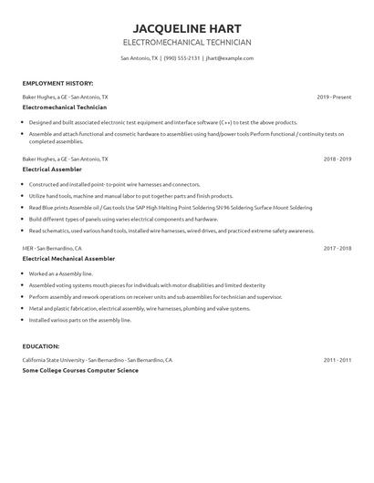 Electromechanical Technician Resume
