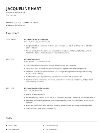 Electromechanical Technician Resume