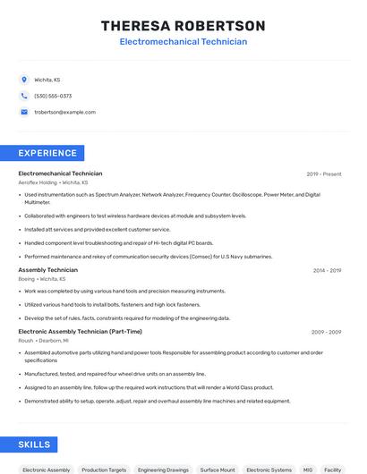 Electromechanical Technician Resume