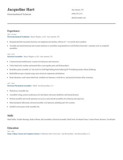 Electromechanical Technician Resume
