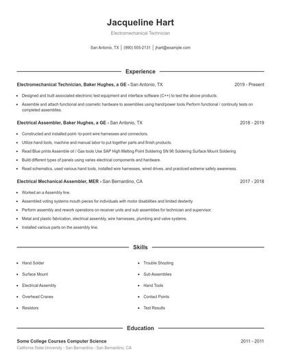 Electromechanical Technician Resume