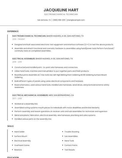 Electromechanical Technician Resume