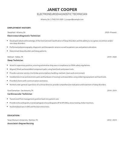 Electroneurodiagnostic Technician Resume