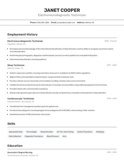 Electroneurodiagnostic Technician Resume