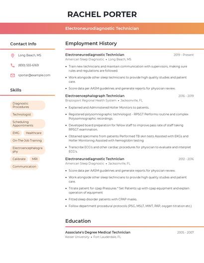 Electroneurodiagnostic Technician Resume