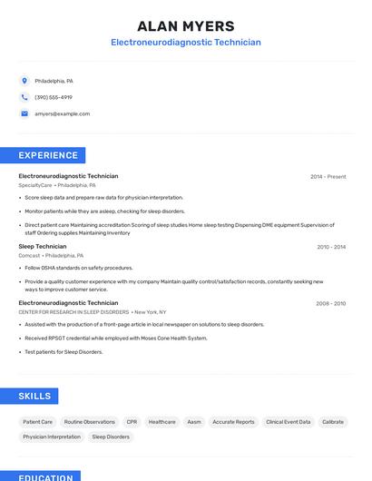 Electroneurodiagnostic Technician Resume
