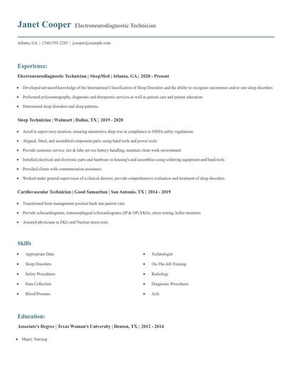 Electroneurodiagnostic Technician Resume