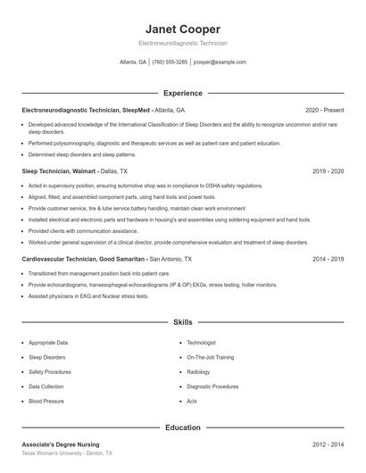 Electroneurodiagnostic Technician Resume