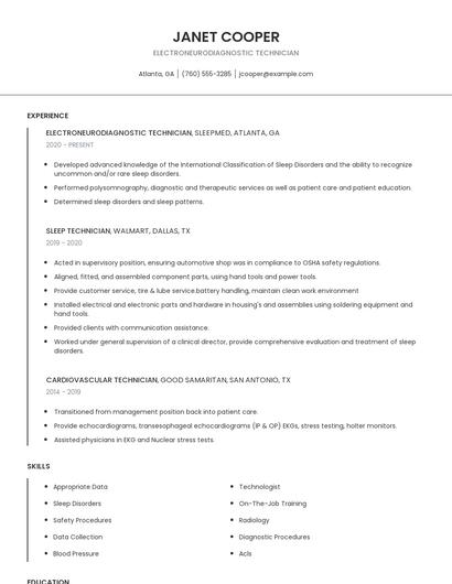 Electroneurodiagnostic Technician Resume