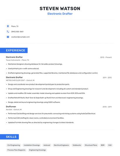 Electronic Drafter Resume