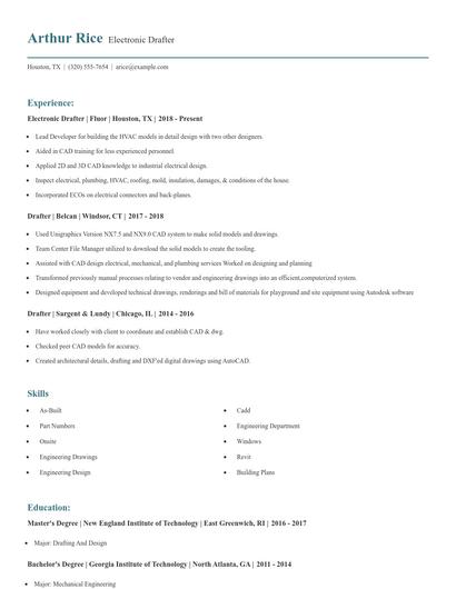 Electronic Drafter Resume