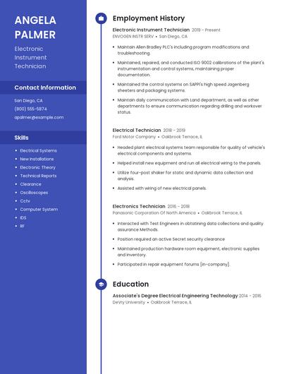 Electronic Instrument Technician Resume
