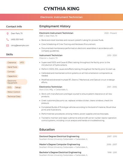 Electronic Instrument Technician Resume