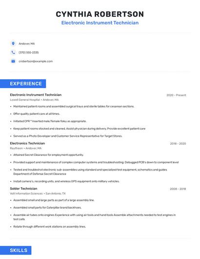Electronic Instrument Technician Resume