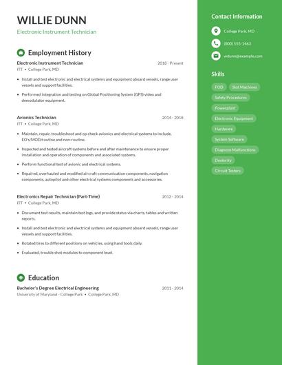Electronic Instrument Technician Resume