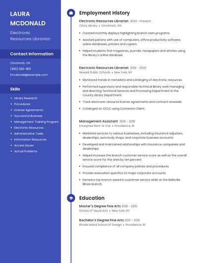 Electronic Resources Librarian Resume