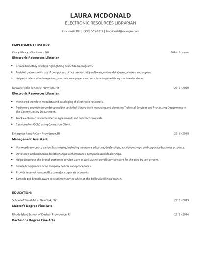 Electronic Resources Librarian Resume