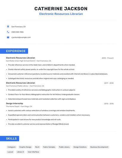 Electronic Resources Librarian Resume