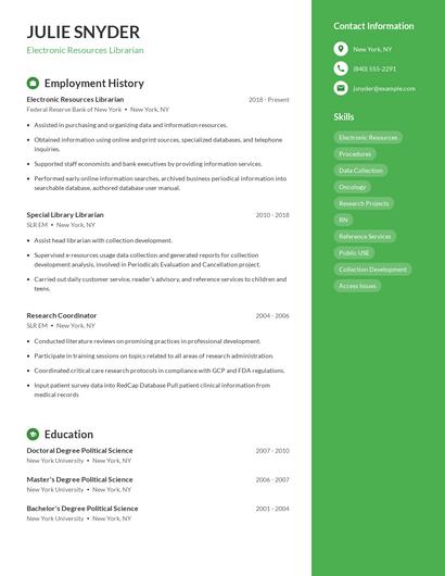 Electronic Resources Librarian Resume