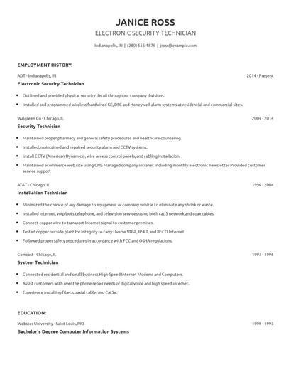 Electronic Security Technician Resume