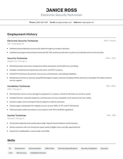 Electronic Security Technician Resume