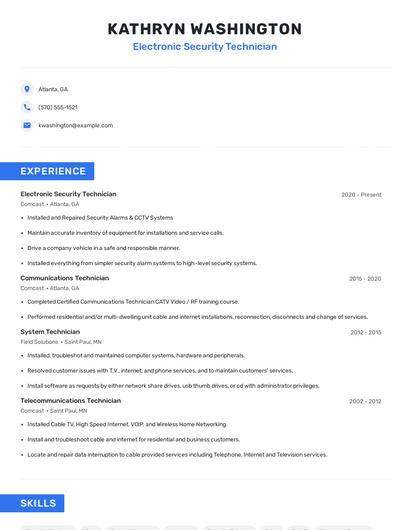 Electronic Security Technician Resume