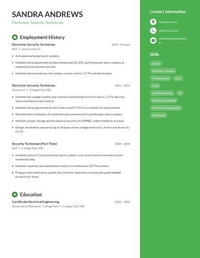 Electronic Security Technician Resume