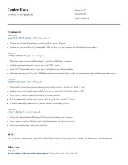Electronic Security Technician Resume