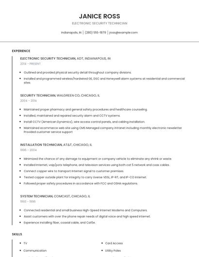 Electronic Security Technician Resume