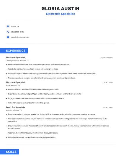 Electronic Specialist Resume