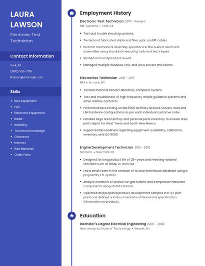 Electronic Test Technician Resume