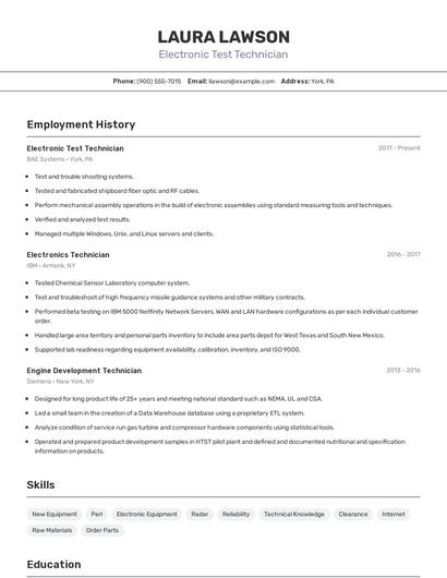 Electronic Test Technician Resume