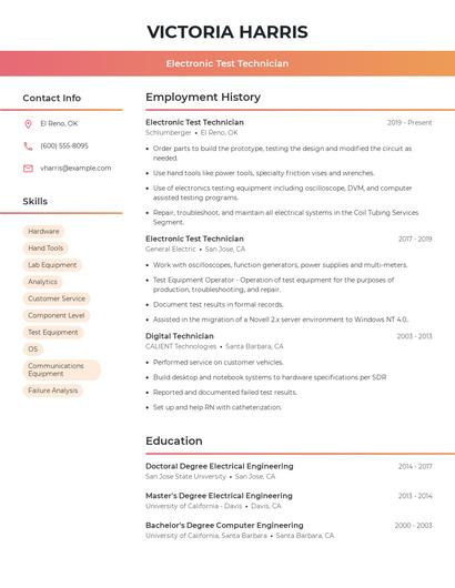 Electronic Test Technician Resume