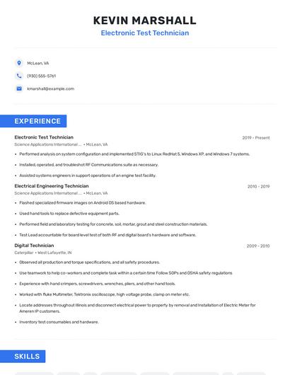 Electronic Test Technician Resume